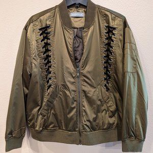 NWOT - Bagatelle Women's Lace-Up Bomber Metallic Jacket (Size: L)